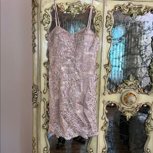 Elegant Lace Mini Dress in Soft Pink